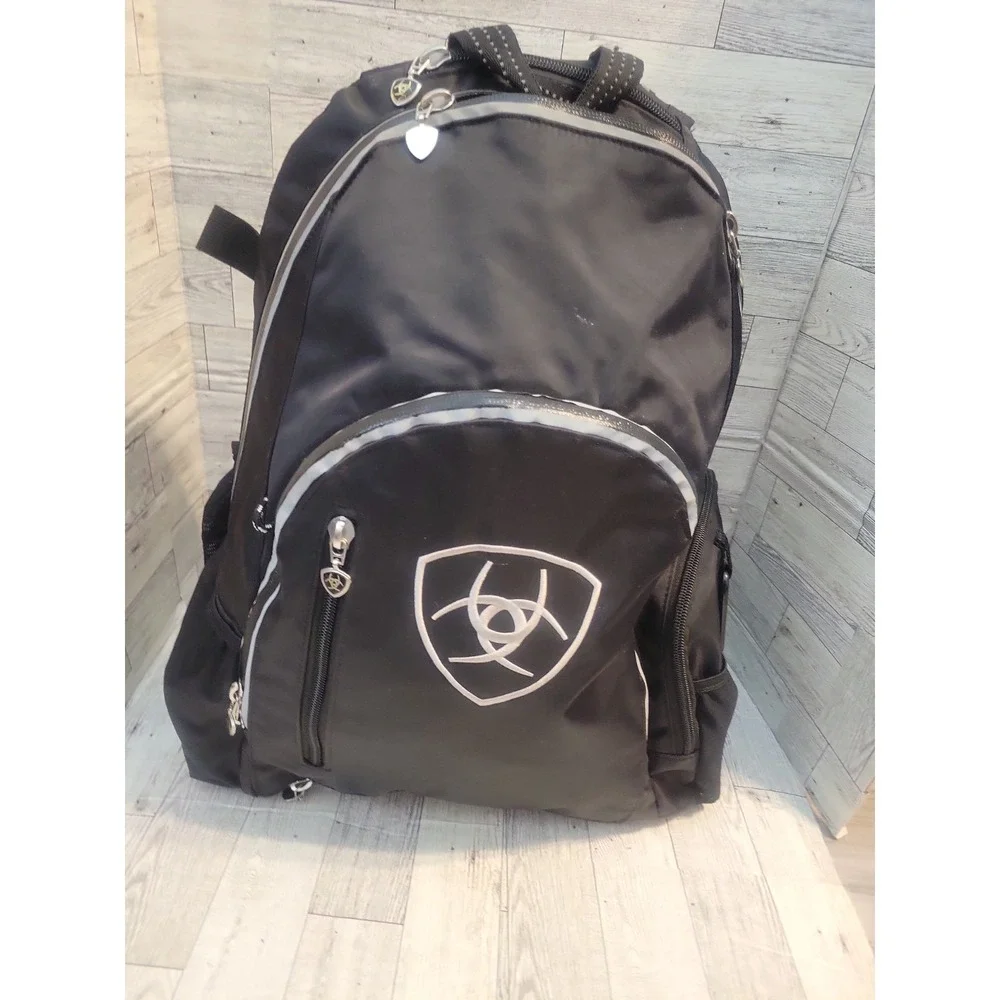 Ariat Ring Backpack Black Zip Closure, Zipper Pockets Unisex Adults